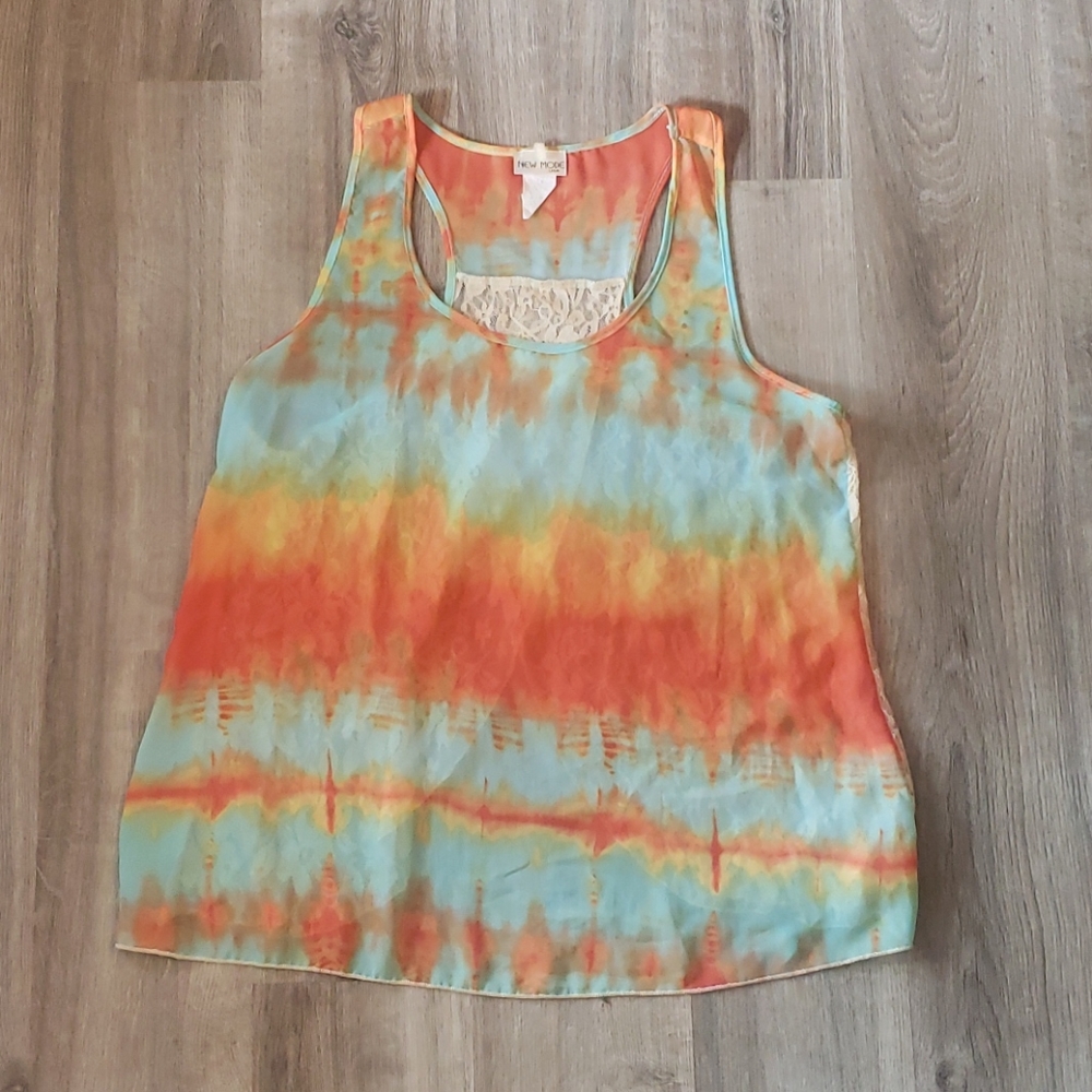 Blue/orange New Mode sheer tank top size medium